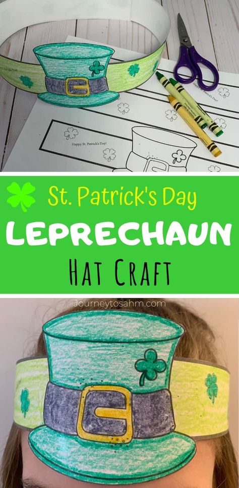 St Patrick's Day Kindergarten Art, St Patrick’s Day Hats For Kids, Easy Leprechaun Craft Preschool, Leprechaun Hat Printable, Paper Plate Leprechaun Craft, St Patricks Day Headbands, St Patricks Day Hat Printable, Simple St Patricks Day Crafts For Kids, Leprechaun Hat Template Free Printable