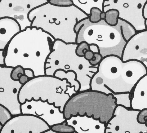 White And Black Hello Kitty Wallpaper, Cute Widget Pictures Black And White, Sanrio Icons Black And White, Grey Hello Kitty Widget, Sanrio Characters Black And White, Hello Kitty Black And White Aesthetic, My Melody Black And White, Black And White Hello Kitty Wallpaper, Kuromi Black And White