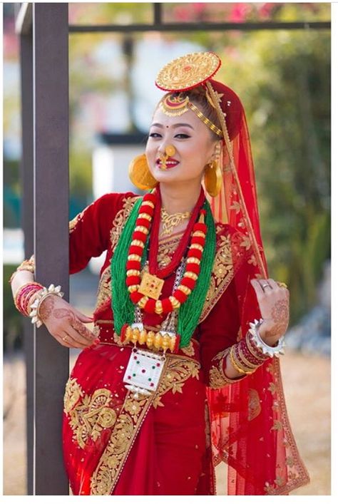 Beautiful Limbu(Nepali) bride in a traditional Limbu outfit! Nepali Bride Wedding Nepal, Rai Dress Nepali, Nepalese Wedding, Limbu Culture, Nepali Dress, Nepali Bride, Nepal Clothing, Nepalese Jewelry, Nepali Jewelry