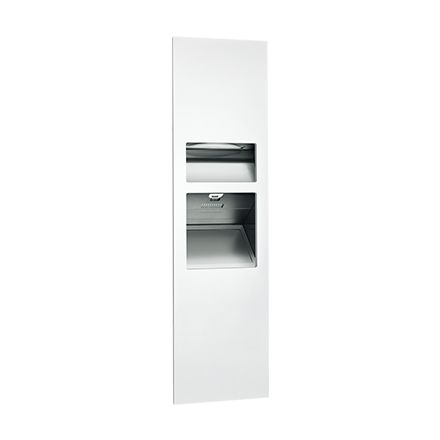 PIATTO™ COMPLETELY RECESSED 3-IN-1 PAPER TOWEL DISPENSER, HIGH SPEED HAND DRYER AND WASTE RECEPTACLE - (110-120V) - White Phenolic Door Dyson Hand Dryer, Folded Paper Towels, Paper Towel Dispenser, Hand Dryer, Baby Changing Tables, Public Bathrooms, Paper Dispenser, Wall Opening, Towel Dispenser