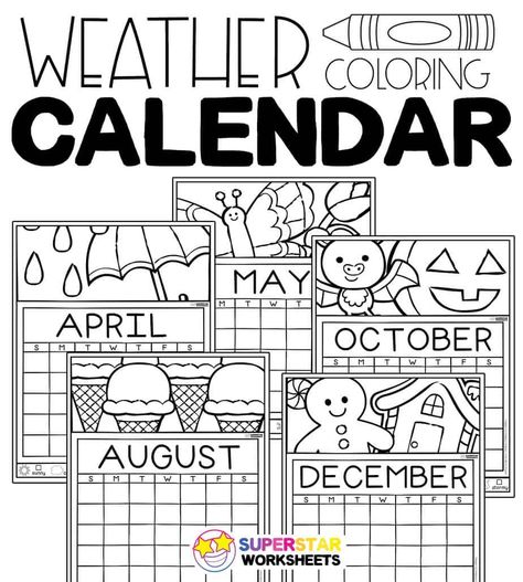 Free Kindergarten Calendar Printables, Free Weather Printables, Weather Prek, Preschool Weather Chart, Weather Printables, Weather Journal, Simple Handwriting, Superstar Worksheets, Weather Tracker