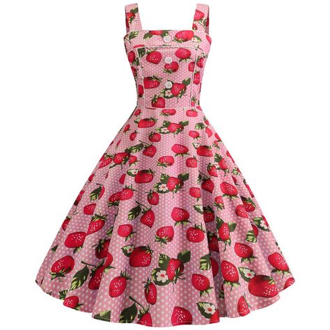 Vintage Pin Ups, Strawberry Print Dress, Pin Up Vintage, Strapless Summer Dress, Strapless Party Dress, Robes Vintage, Sweet Clothes, Vintage Prom, Pink Strawberry