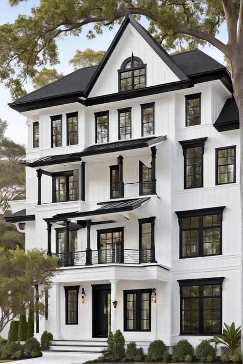 1. #2024WhiteHouse
2. #BlackTrim
3. #TimelessElegance
4. #HomeDesign White Siding With Black Trim, White Stucco With Black Trim, Black And White Tudor House Exterior, White Stucco House Black Windows, White Stucco House With Black Trim, White Stucco Black Shutters, White House With Black Trim, White Houses With Black Trim, Houses With Black Trim