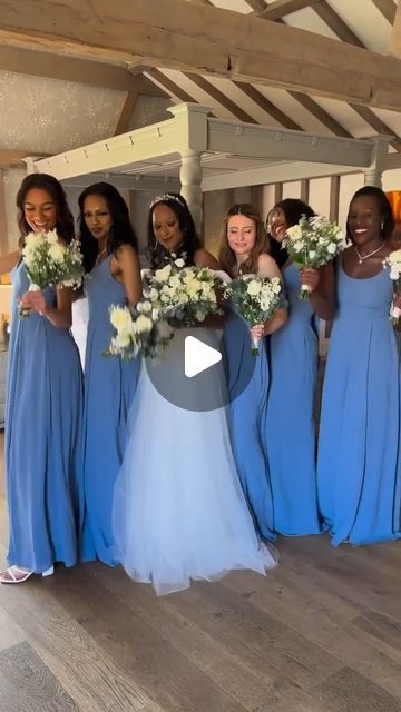 Hitched on Instagram: "Tag your besties below that you want to do this wedding transition with! 😍

Click the link in bio to check out @the_wedit_ content creator, to capture wedding trends, behind the scenes and so much more on your special day! ✨

[Video Description: Video shows 5 bridesmaids and a bride pre wedding glam, all wearing bridal party satin robes, as they list their leg in dance the shot changes to them in their wedding attire. The bride wears a white floor length wedding dress and the bridesmaids wear baby blue dresses]

#hitched #wedding #weddings #weddingday #weddingplanning #weddingplanner #access💜" 5 Bridesmaids, Wedding Glam, Satin Robes, Floor Length Wedding Dress, Baby Blue Dresses, White Floor, The Shot, Glam Wedding, Bride Wear