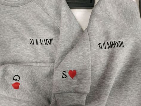 Matching Hoodies For Couples, Roman Numerals Dates, Matching Hoodies, Embroidered Initials, Unique Anniversary Gifts, Her And Him, Matching Sweaters, Couples Sweatshirts, Valentines Gifts For Boyfriend