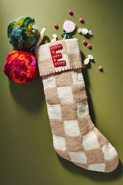 Holiday Décor, Ornaments, Gift Wrap & More | AnthroLiving Embroidered Stockings, Anthropologie Holiday, Felted Christmas, Family Christmas Stockings, Felt Christmas Stockings, Felt Stocking, Christmas Decor Inspiration, Letter L, Felted Wool