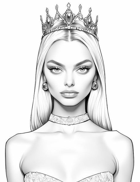 Queen Sketch Drawing, Queen Portrait Art, Crown Art Drawing, Princess Art Drawing, Queens Drawing, Queen Crown Drawing, Realistic Mermaid Drawing, Princess Crown Drawing, Drawing Crown