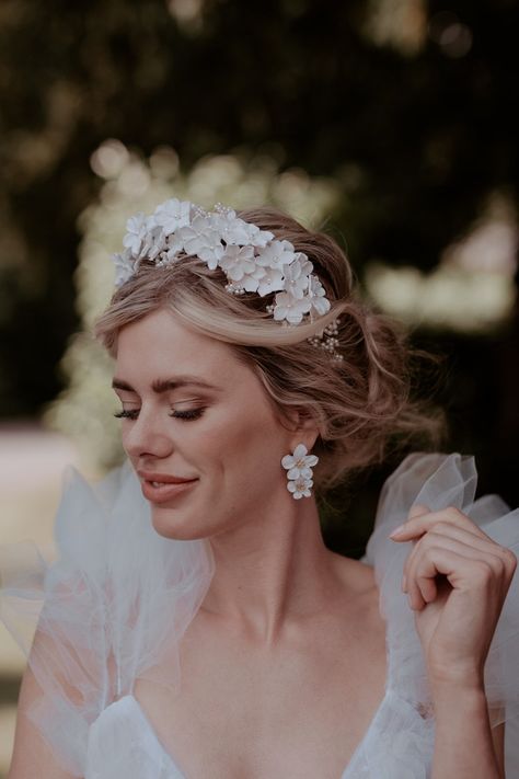 Elegant Bridal Hair Accessories White Ceramic Flower Crown | Etsy Wedding Floral Headpiece, Headband For Bride, Elegant Bridal Hair, Hair Accessories White, Boho Crown, Floral Headpiece Wedding, Flower Headpiece Wedding, Headpiece Flower, Floral Crown Wedding