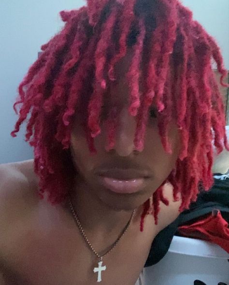 Black Guy With Pink Hair, Pink Dreadheads, Pink Dreads Men, Red Hair Guy, Fine Dreadheads, Gorgeous Hair Styles, Red Dreadlocks, Dyed Dreads, Red Dreads