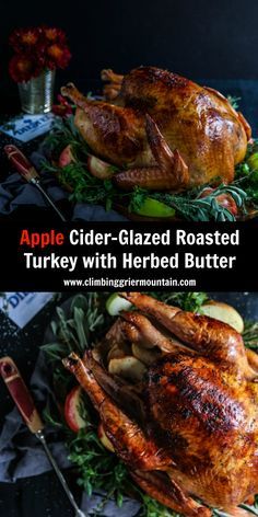 apple-cider-glazed-roasted-turkey-with-herbed-butter Apple Cider Glazed Turkey, Turkey Apple, Herbed Butter, Turkey Glaze, Easy Turkey, Turkey Recipes Thanksgiving, Holiday Eating, Holiday Foods, Gobble Gobble