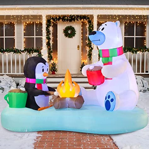 Polar Bear And Penguin, Christmas Blow Up, Inflatable Christmas Decorations Outdoor, Inflatable Christmas Tree, Penguin Decor, Christmas Props, Inflatable Decorations, Christmas Yard Decorations, Christmas Inflatables