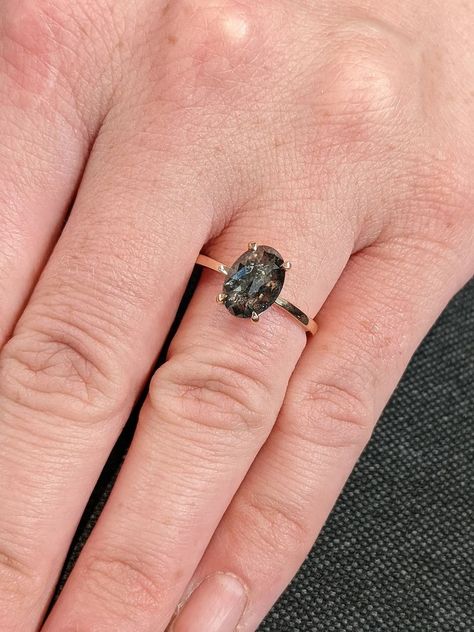 2ct Oval Salt and Pepper Galaxy Diamond Solitaire Proposal Ring 14K Rose Gold Talon Prong Minimalist Custom Gray Gemstone Bridal Jewelry - Etsy Israel Galaxy Diamond, Engagement Ring Types, Gray Gemstones, Pepper Diamond, Grey Diamond, Jewelry Images, Proposal Ring, Salt And Pepper Diamond, Diamond Solitaire