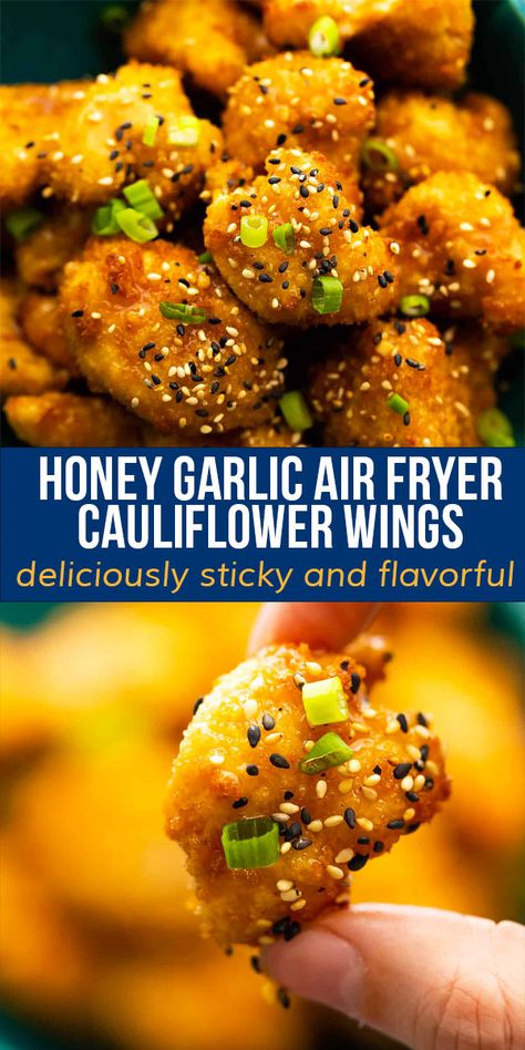 Vegan Cauliflower Wings Air Fryer, Tofu Wings Air Fryer, Easy Air Fryer Cauliflower Wings, Air Fryer Asian Cauliflower, Airfryer Califlour, Easy Meals For Friends, Sticky Cauliflower Wings, Coliflower Buffalo Wings Air Fryer, Airfryer Cauliflower Wings