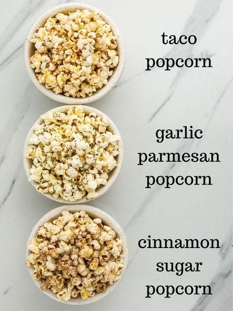 Flavored popcorn: 3 flavors in nt Popcorn Spices, Sweet Popcorn Seasoning, Homemade Popcorn Seasoning Recipes, Diy Popcorn Seasoning, Instant Pot Popcorn, Homemade Popcorn Seasoning, Cinnamon Sugar Popcorn, Popcorn Seasoning Recipes, Flavored Popcorn Recipes