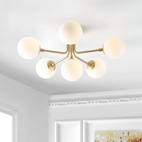 JONATHAN Y JYL9542A Olivier Parisian 24" 6-Light Globe Modern Industrial Iron Bistro LED Semi Flush Mount Transitional Farmhouse Kitchen Hallway Bathroom Bedroom Entryway Foyer, Gold Gold Fixtures, Semi Flush Mount Lighting, Low Ceiling, Globe Lights, Semi Flush Mount, Led Light Bulb, Flush Mount Lighting, Modern Industrial, Flush Mount Ceiling