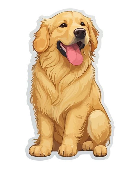 Free sticker Golden Retriever isolated vector illustration Golden Retriever Clipart, Golden Retriever Puppy Drawing, Dog Cartoon Drawing, Cartoon Golden Retriever, Golden Retriever Cartoon, Golden Retriever Illustration, Dog Animated, Cute Dog Stickers, Dogs Stickers