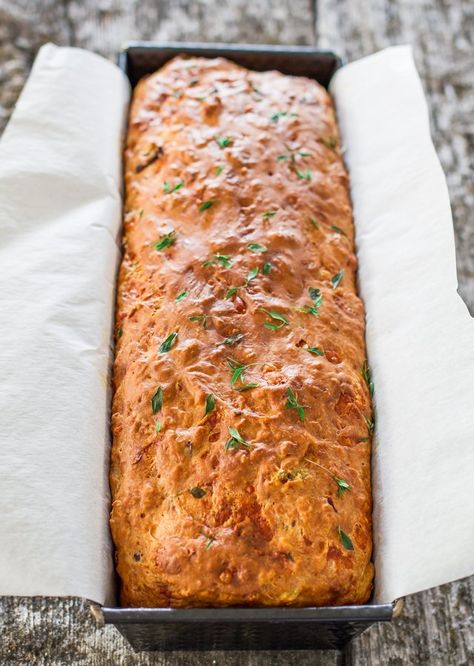 cheese-olive-and-thyme-bread- Savory Breads Loaf, Olive And Cheese Bread, Recipe With Thyme, Savory Loaf Bread Recipes, Olive Loaf Bread, Thyme Bread, Veggie Bread, Olive Loaf, Savory Breads