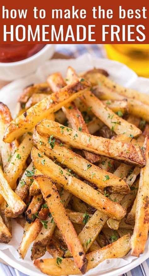 Applebees French Fry Seasoning, Healthy French Fries Baked, Healthy Homemade French Fries, Frenchfries Homemade Oven, Potatoe Fries In The Oven, How To Make The Best French Fries, Best Homemade Fries Oven Baked, Oven Baked Fries Recipe, Homemade French Fries Oven