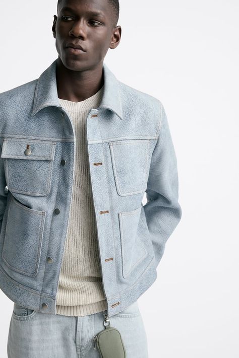 Men's Jackets | ZARA United States Quiet Luxury Men, Buffalo Leather Jacket, Zara Man Jacket, High Collar Jacket, Collar Leather Jacket, Printed Denim Jacket, Textured Jacket, Zara Outfit, Color Block Jacket