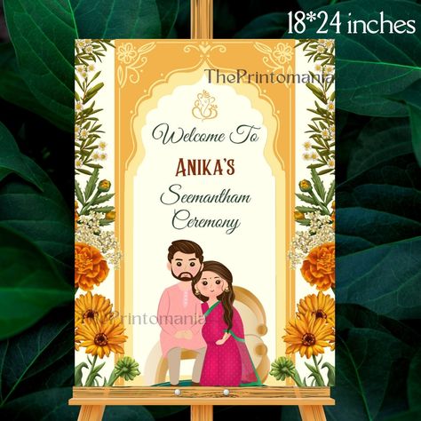 Baby Shower Welcome Board, Dohale Jevan, Indian Baby Shower Decorations, Housewarming Sign, Indian Baby Showers, Digital Sign, Ceremony Sign, Mother To Be, Mangalsutra Design