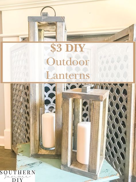 Metal Lanterns Diy, Diy Porch Lanterns Front Doors, Diy Outdoor Lanterns How To Make, Diy Floor Lanterns, Wooden Porch Decorations, Lantern Patterns Templates, Diy Wood Porch Decor, Front Porch Decor With Laterns, Diy Large Lantern