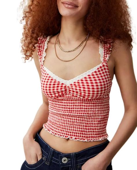 PRICES MAY VARY. 🌸Material: Gingham cami top is made of polyester, skin friendly fabric. Bow tie cami top, slim fit y2k tank top, tie front cami top is soft, lightweight, stretchy and breathable. Cute plaid tank top is good of quality, not easy to wrinkle. 🌸Features: Red plaid tank top y2k, y2k bow tie tank top, cute cami tops y2k, red plaid top y2k, plaid spaghetti strap top, plaid spaghetti strap tank top, y2k front tie up cami tops for women, y2k lace up tank top, lace up ruffle cami top y2 Gingham Tank Top, Going Out Crop Tops, Lace Trim Cami Top, Dirndl Outfit, Slim Fit Crop Top, Barbie Mode, Summer Plaid, Bandeau Tops, Cami Shirt