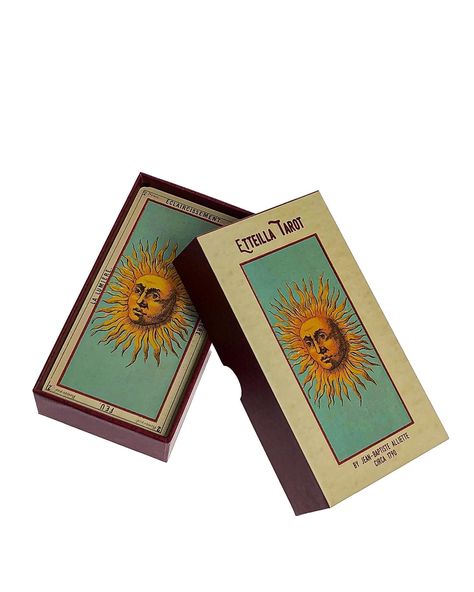 PRICES MAY VARY. Printed in USA 350 GSM Card Stock 5.5 by 2.75 Inches (Oversized Cards) Antique Imagery Two-Piece Rigid Storage Box This deck is Extra large! It is 5.5 inches by 2.75. Normal tarot decks are 4.75 x 2.75 and playing cards are normally 3.5 x 2.5. Printed on High Quality 350 gsm coated card stock. Printed in U.S.A The Grand Etteilla Tarot Deck was first produced in Paris in the 18th century by "Etteilla", the pseudonym of Jean-Baptiste Alliette (28 August 1738 – 12 December 1791). H Tarot Deck Design, Cardstock Crafts, Classical Elements, 12 December, Tarot Card Decks, Deck Box, Minor Arcana, Fortune Telling, Jean Baptiste