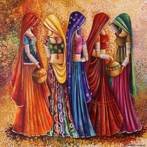 Rajasthani Folk Art Painting, Rajasthani Painting, Indian Contemporary Art, Watercolor Art Face, Rajasthani Art, Ganesh Art Paintings, Composition Painting, Kerala Mural Painting, Abstract Wallpaper Design