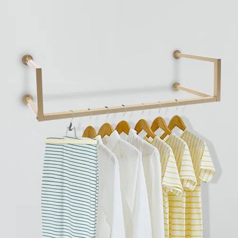 Williston Forge Jahmad 70.87" W Wall Mounted Clothes Rack | Wayfair Clothing Display Rack, Rack Industrial, Clothing Display, Metal Clothes Rack, Clothes Hanging, Clothing Displays, Hanger Organizer, Functional Style, Hanging Rack