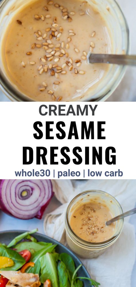 Toasted Sesame Ginger Dressing, Creamy Sesame Salad Dressing, Whole 30 Asian Salad, Salad Dressing Recipes Asian, Honey Sesame Dressing, Healthy Sesame Dressing, Sesame Salad Recipes, Asian Toasted Sesame Dressing Recipes, Roasted Sesame Sauce