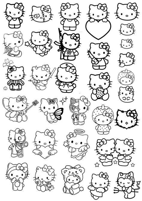 Hello Kitty Tattoo Ideas Matching, Hello Kitty Art Ideas, Hello Kitty Tattoo Stencil, Hello Kitty Desenhos, Hello Kitty Flash Tattoo, Tatuajes Hello Kitty, Hello Kitty Colouring, Hello Kitty Drawing Sketches, Hello Kitty Sketch