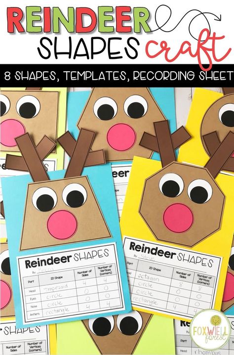 Reindeer Shapes Math Craft Reindeer Shapes, Shapes Math, December Kindergarten, Holiday Math, December Activities, December Crafts, Reindeer Craft, Math Crafts, Christmas Kindergarten