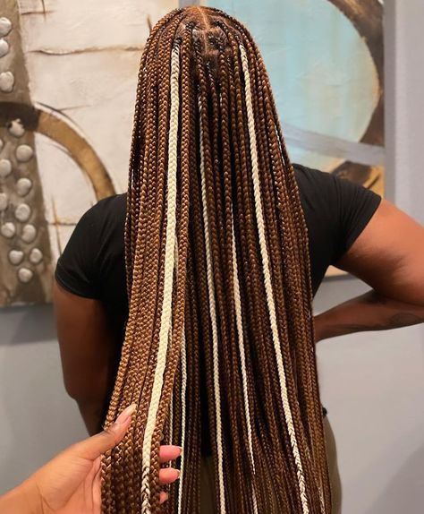 Box Braids Hairstyles For Black Women With Color, Brown And Blonde Knotless Braids Black Women, Black Brown Blonde Box Braids, Blond Brown Black Braids, Multi Color Brown Braids, Peekaboo Box Braids Brown And Blonde, Black And 27 Box Braids, Brown Braids With Peekaboo, Knotless Braids Hairstyles Brown And Blonde