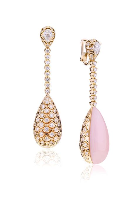 For Sale on 1stDibs - Big Double Face Pink Opal and Diamonds Drop with Pear Cut Diamonds Evening Earrings. Exceptional Reversible Earrings with a Unique Spring Handmade Mechanism Evening Earrings, Diamond Fashion Jewelry, Gold Jewelry Stores, Big Hoop Earrings, Earrings Design, Diamond Jewelry Designs, Popular Fashion, Jewelry Lookbook, Yellow Stone