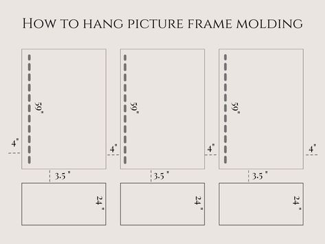 Diy Frame Molding, Easy Diy Picture Frame Molding, How To Measure Picture Frame Molding, Picture Frame Moulding Measurements, Picture Frame Molding Angled Wall, Wall Molding Profile, Green Picture Frame Molding, Adding Picture Frame Molding To Walls, Picture Framing Wall Molding