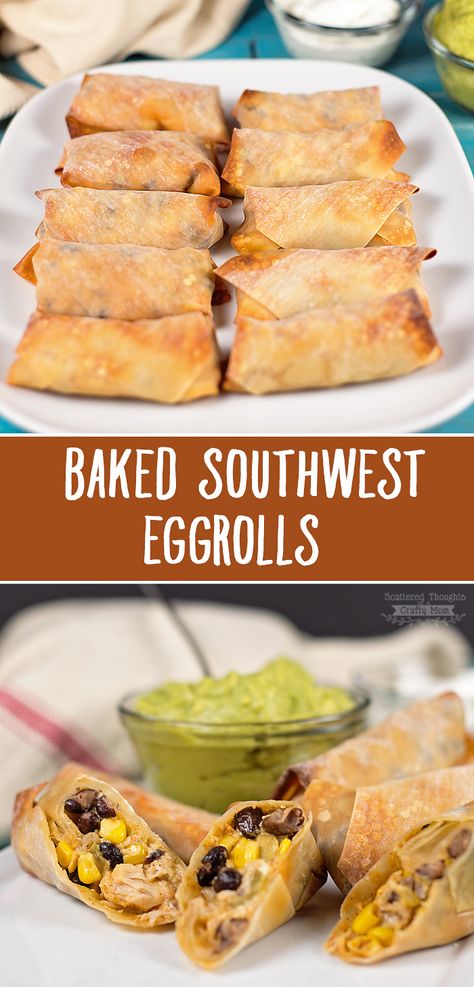 These easy Baked Southwest Eggrolls are the perfect finger food for parties, game day get togethers or even as a quick dinner for the family! Baked Eggrolls, Southwest Eggrolls, Fingerfood Recipes, Food For Parties, Fingerfood Baby, Fingerfood Party, Finger Foods Easy, Party Finger Foods, Tea Sandwiches