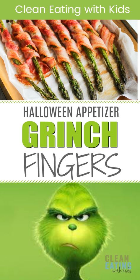 Grinch Appetizers, Grinch Fingers, Party Main Dish, Italian Christmas Dinner, Clean Eating With Kids, Grinch Ideas, Grinch Punch, Holiday Food Crafts, Wrapped Asparagus