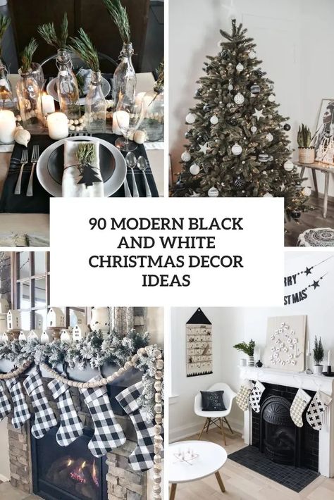 modern black and white christmas decor ideas cover Mantle Christmas Decor Ideas, Black White And Gold Christmas, Black And White Christmas Decor, White Christmas Garland, White Christmas Decor Ideas, Luxury Christmas Decor, Gold And Emerald, White Garland, Black And White Christmas