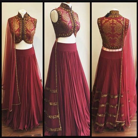 Burgundy Lehenga, Red Indian Dress, Gold Lengha, Skirt Lehenga, Salwar Kamiz, Red Lehenga, Dream Outfits, Desi Clothes, Indian Lehenga