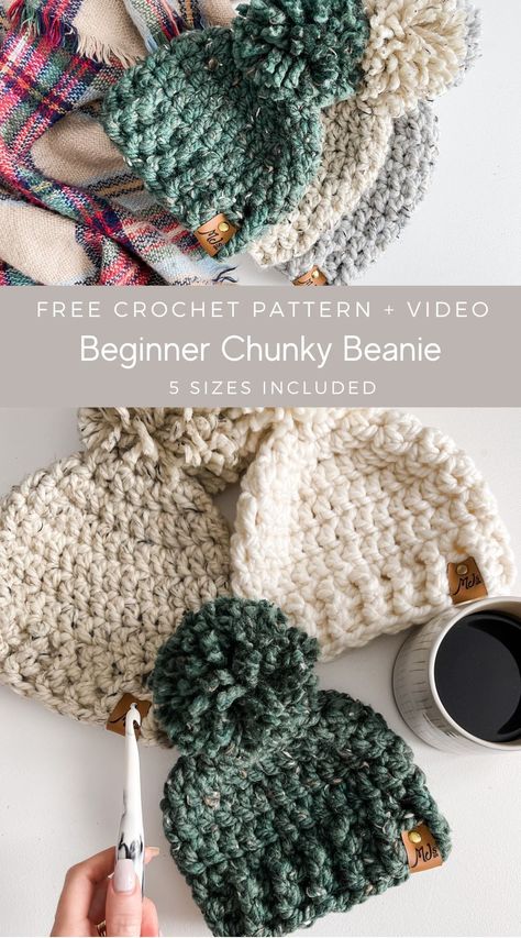 Newborn Chunky Crochet Hat, Best Yarn For Crochet Hats, Crochet Hat Blanket Yarn, Beginner Crochet Projects Bulky Yarn, Chenille Beanie Crochet Pattern, Quick Hat Crochet Pattern, Blanket Yarn Hat Crochet Pattern, Easy Chunky Crochet Hat, Super Bulky Yarn Beanie Crochet Pattern