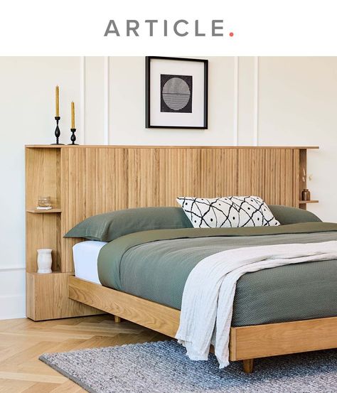 Interior Design Inspo Wood Bed Headboard Design, Wood Panelling Headboard, Bed Head Storage, Head Boards Design Wood, Diy Head Bed Board Ideas, Bed Board Ideas, Japanese Headboard, Bed Headboard Ideas, Headboard With Storage