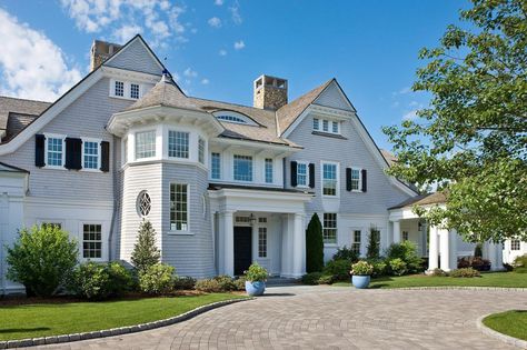 Osterville Waterfront | CJ Riley Builder | Building & Remodeling | Osterville, MA House color Colonial Driveway, Barnstable Massachusetts, Shingle Style Architecture, Coastal Colonial, Shingle Style Homes, Shingle Exterior, Exterior Paint Color, Traditional Exterior, Nautical Style