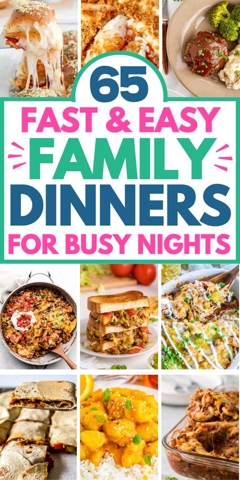 Super easy and fast dinner recipes for family, with cheap quick weeknight family dinners for picky eaters. Easy Dinner Recipes For 6 People, Easy Mom Dinners, Easy Work Week Dinners, Weeknight Dinners Kids Families, Week Of Dinners Families, Easy Meals For Large Families, Healthy Easy Meals For Family, Family Of 3 Dinner Ideas, Easy Kid Meals Dinner