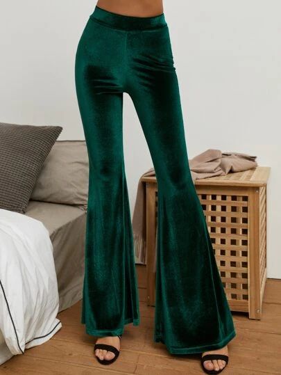 Galaxy Pattern Flare Leg Velvet Pants | SHEIN USA Flare Outfit, Miracle Eye, Emerald Velvet, Velvet Flare Pants, Perfect Dark, Velvet Flares, Flare Leg Pants, Velvet Pants, Stretch Velvet