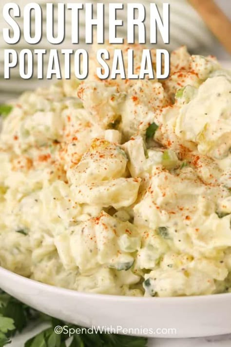 Recipe With Eggs, Southern Style Potato Salad, Best Potato Salad Recipe, Homemade Potato Salads, Southern Potato Salad, Potato Salad With Egg, Easy Potato Salad, Creamy Potato Salad, Spend With Pennies