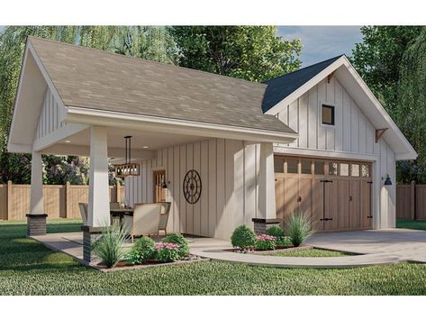 Garage Plan with Carport, 050G-0030 Garage Pool House, Covered Carport, Detached Garage Designs, Garage Plans Detached, Craftsman Garage, Garage Designs, Plan Garage, Farmhouse Garage, Backyard Garage