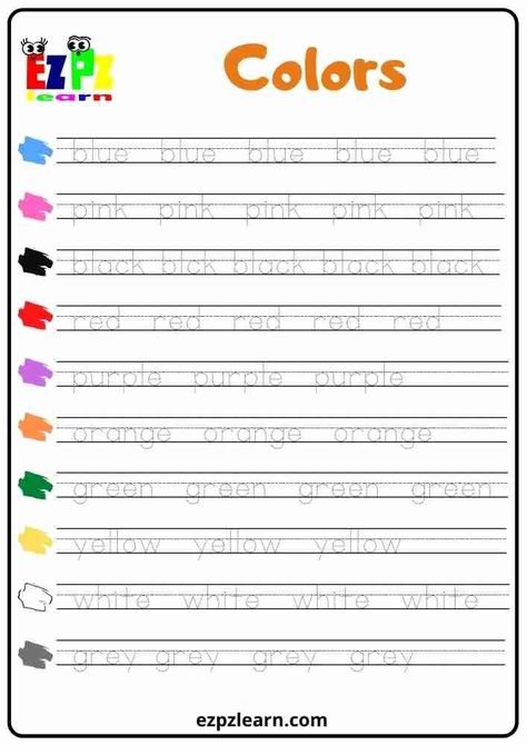 Trace The Words Worksheets, English Worksheets For Preschoolers, Trace Words Worksheets, Color Tracing Worksheet, Trace Colors Worksheet, Tracing Activities For Kindergarten, Writing Colors Worksheet, Trace And Color Worksheets For Kids, Writing Words Worksheet