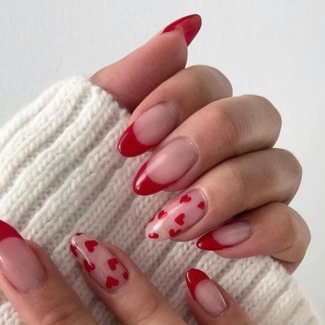 Red Nails Heart, Almond Nails Red, Nails 23, Uñas Aesthetic, Red Nail Art Designs, Vbs 2023, Red Nail Art, Prom 2023, Nail Designs Valentines