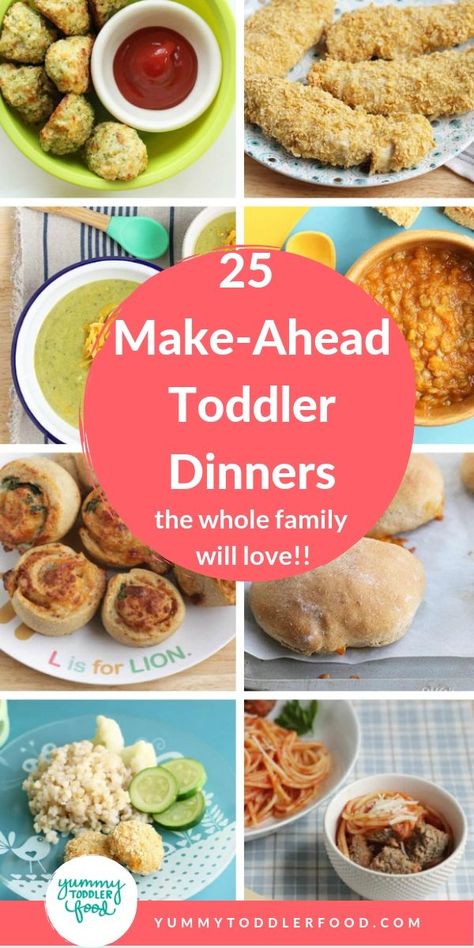 To make busy days a little easier, here are 25 Make-Ahead Toddler Dinners to make ahead and store in the fridge or freezer that everyone at the table will enjoy. #freezermeals #toddlerdinner #toddlerfood #familydinner #easydinner Toddler Meal Prep Freezer Cooking, Make Ahead Toddler Lunches, Make Ahead Baby Meals, Freezable Toddler Meals, Toddler Friendly Crock Pot Meals, Toddler Freezer Meals, Freezer Meals For Kids, Dinner Ideas For Baby, Toddler Approved Dinners