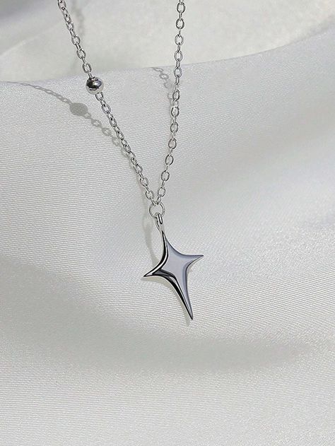 1pc Simple Alloy Four-pointed Star Shaped Cross Pendant Necklace Collarbone Chain For Women Four Pointed Star, Chain For Women, Jewelry Accessories Ideas, Cute Love Cartoons, Fancy Jewelry, Day Wishes, Tomboy Fashion, Cross Pendant Necklace, Dream Jewelry